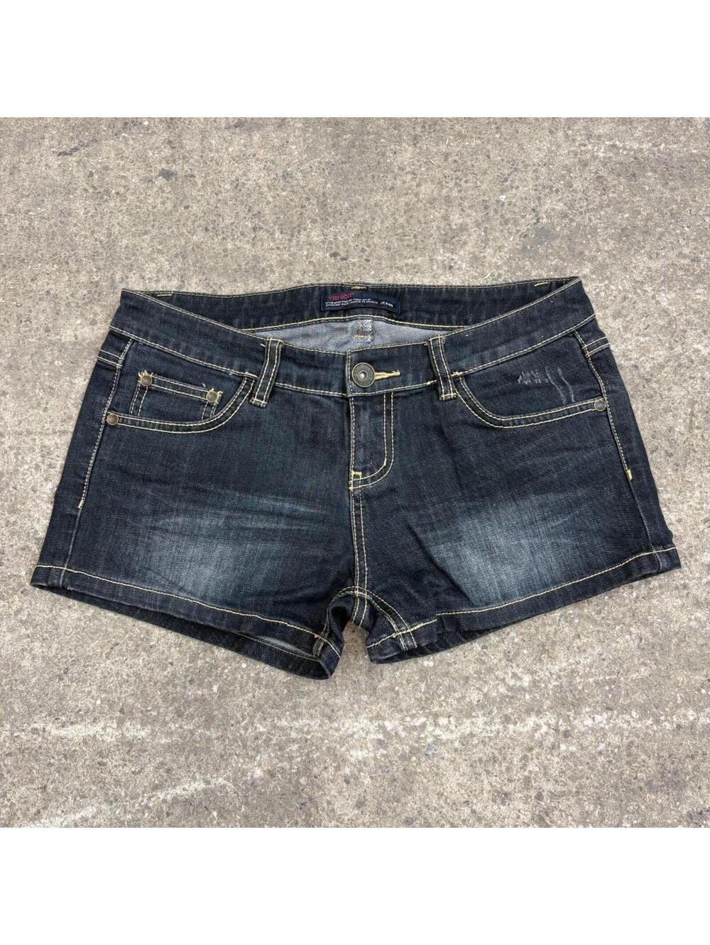 Vintage Y2K Low Rise Denim Micro Shorts Dark Wash 28